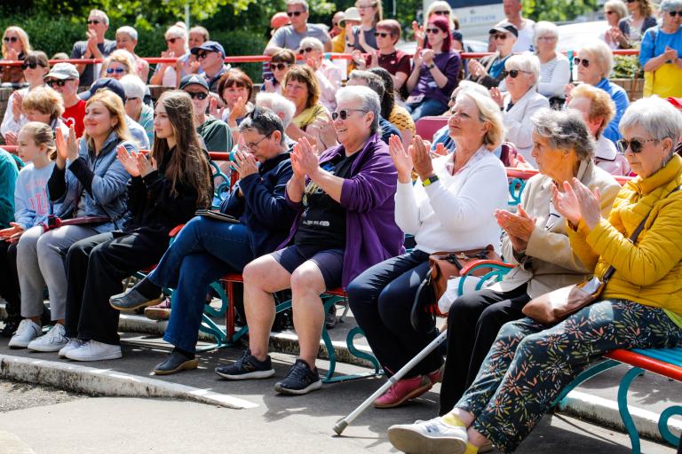 People watching the Harp and Flute performance given by the Friends of Saltburn at the Saltburn Band Stand.