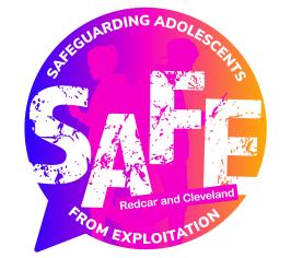 Image of the SAFE logo. Words read 'safeguarding adolescents from exploitation'