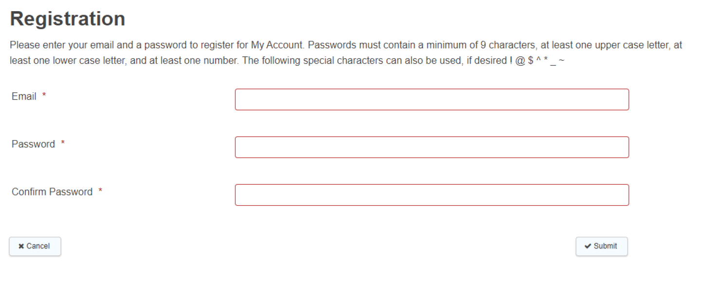 Image of the myaccount registration fields