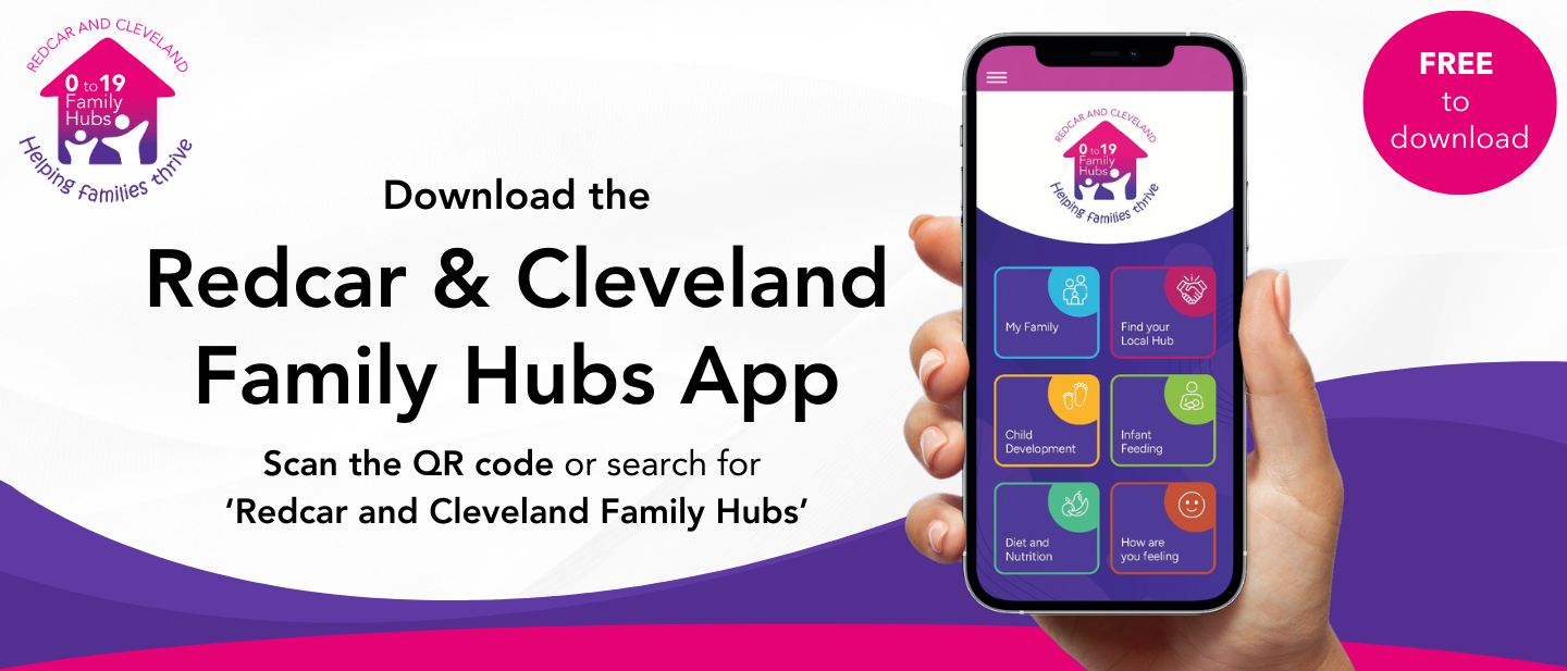 Image promoting the Redcar and Cleveland Family Hubs App